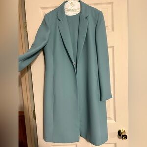 Fabulous Vintage Jones New York blue-green 2-piece womens suit dress, size 10